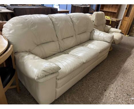 Modern cream leather three seater sofa