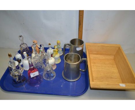 Mixed Lot: Porcelain and glass table bells, pewter tankards etc