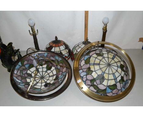 Mixed Lot: A pair of Tiffany style table lamps together with a further pair of Tiffany style light shades and a Dartmouth pot