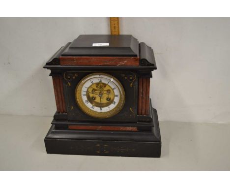 Victorian black slate and marble case mantel clock