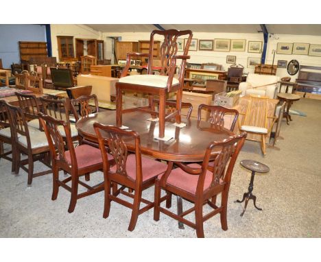 Reproduction twin pedestal dining table and seven accompanying chairs