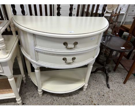 Cream finish demi lune hall table with two drawers