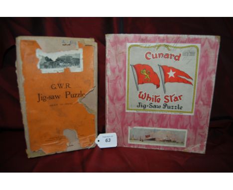 2 Vintage Chad Valley wooden jigsaw puzzles Cunard White Star Line Aquitania & G.W.R King Geo V.
