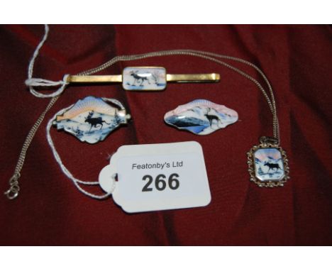 Norweigen Silver (.830) & Enamel Necklace & pendant , 3 Brooches a& 1 Tie Clip