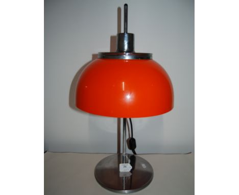 1970's Harvey Guzzini chrome plated table lamp with orange plastic adjustable shade made in Italy.