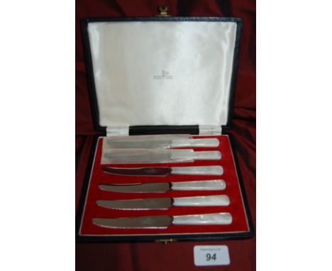 Walker& Hall six beautiful Mother of Pearl handled knives.