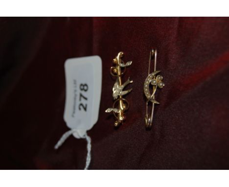 Antique 9ct Gold & half Pearl Brooch & 1 other