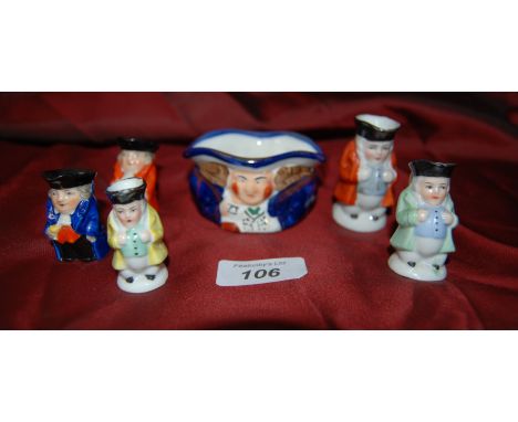Allertons pottery double sided Toby Jug, 2 small toby jugs by Royal Worcester no. 2831 & 3 others.