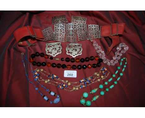 White metal Nurses Belt & 1 bag of Vintage necklaces