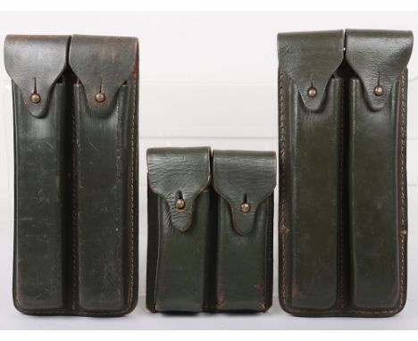 Argentine Army Magazine Pouches: Green leather combat pistol and MG magazines , all with belt loops to back in good condition