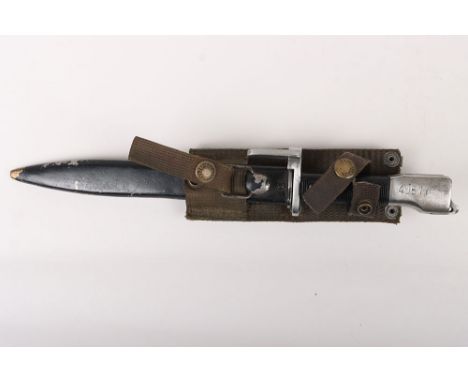Argentine FN FAL Bayonet with Tempex Frog: FN made matching number  bayonet stamped 40613  to hilt and  black painted  scabba