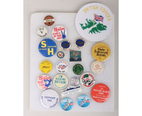 Falklands War Home Front Badges: A selection of  mostly period cloth and metal button badges  showing the English support for