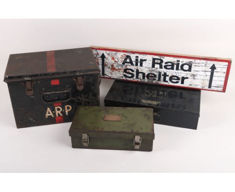 WW2 ARP First Aid Tins: Large empty  metal tin with ARP to front ,small empty  tin ARP HOME FIRST AID CASE by Boots, green 19