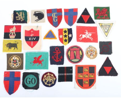 Assortment of printed, woven & silk British Army Formation Signs. Examples included are woven G.H.Q Home Forces, Control comm