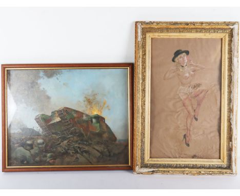 Military and other Pictures: Largest being a framed train picture size 50 96 cms, WW2 German army painting on board, Framed W