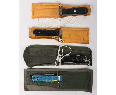 RAF Flight Suite Survival Knives: Two early examples complete scabbard in yellow sheaths by Joseph Rodgers and Ibberson and t