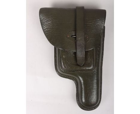 Falklands War Argentine .45 Army Pistol Holster: Green combat leather .45  holster with  brass studs to back, removed belt lo