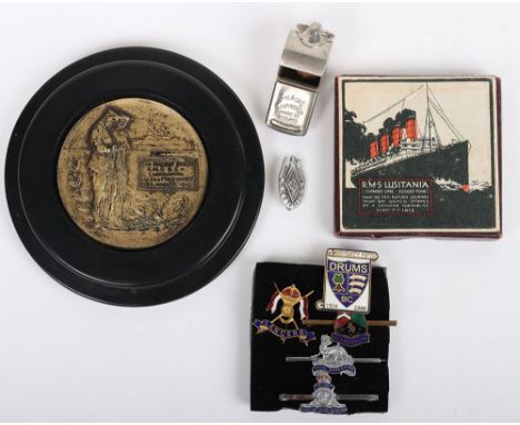 WW1 RMS Lusitania Medal: Iron medal in original picture box with leaflet in good condition,  modern WW1 type plaque, army whi