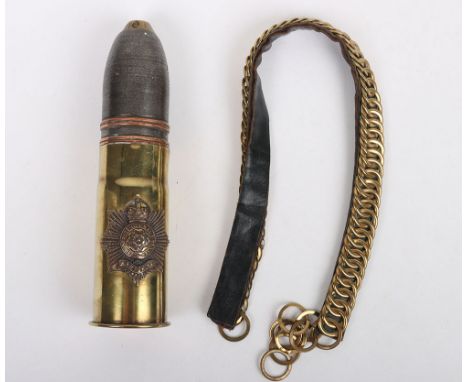 Hampshire Regiment Trench Art Shell : Inert Pom-Pom shell with head and badge to front and engraved to back A souvenir from F