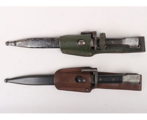 Argentine FN  FAL Bayonets: Both FN made bayonets one stamped to hilt 38496  ,complete with scabbard and green combat leather