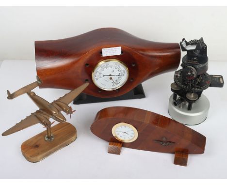Propeller Clock and Barometer: Wood propeller boss with modern barometer mounted on base , 40 cms long , propeller part with 