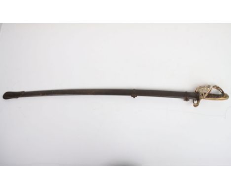 William IV 1822 Pattern Infantry Officers Sword, with bent gilt brass guard having crowned William IV cypher, damaged grip wi