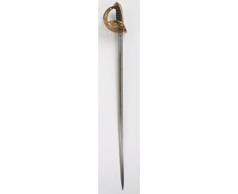 British Royal Engineers Officers 1857 Pattern Sword, large brass hilt with shagreen covered grip having wire binding. Blade w