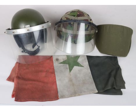Gulf War Iraqi Flag, and British Army Riot Helmets: Multi-piece printed Iraq flag size 61 x 97 cms with British army GS MK6 h