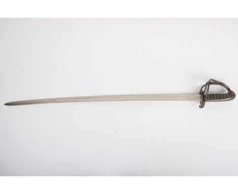 British 1821 Pattern Sword, regulation pattern swept bar hilt with grip having worn shagreen covering. Plain blade with fulle
