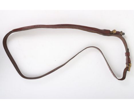 Victorian Shoulder Shot Flask: Brown leather with brass metal work , no markings in good condition. 