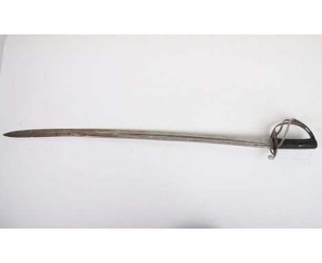 British 1853 Pattern Cavalry Troopers Sword, regulation pattern with swept bar hilt guard, black leather covered grips. Plain