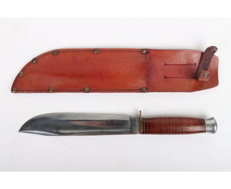 Bowie Knife: Vintage Bowie with makers COX CO Ltd to 20 cms blade , very clean housed in brown leather sheath, overall 34 cms
