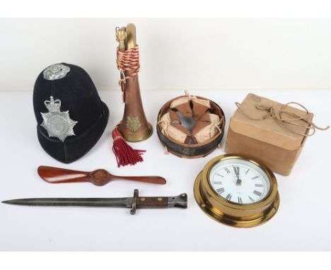 British 1888 Lee Metford Bayonet: Wilkinson made bayonet with wood grips , no scabbard, Metropolitan Police helmet, bugle, em