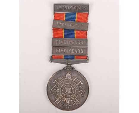 A National Fire Brigades Long Service Medal for Grimsby Fire Brigade. National Fire Brigades Union silver medal (hallmark Bir