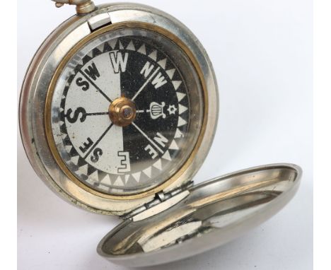 WW1 British 1915 Officers Military Compass: Pocket watch type in white metal , stamped to front J.HICKS LONDON V 11147 1915 w