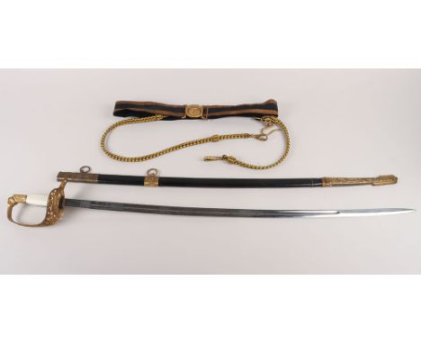 Falklands War Period Argentine Naval Officers Dress Sword, fine example with intricate brass guard having naval design and fo