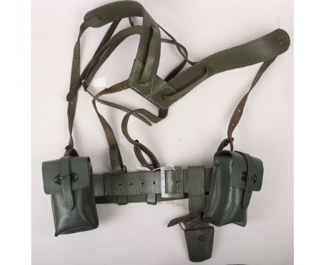 Argentine Army Soldiers Equipment Setup: Combat green leather Falklands War issued infantry set up with belt, two pouches, yo