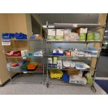 LOT OF (2) METRO RACKS W/ CONTENTS, LAB SUPPLIES, FORMLABS RESIN CARTRIDGE PHOTOPOLYMER RESIN,