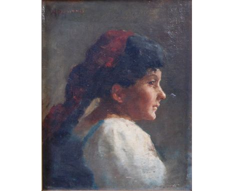 M Newton - Profile portrait of Maria Gionetti Firenze, 1909, oil on canvas, signed upper left, 24 x 19cm