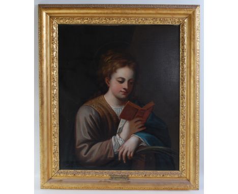 19th century school - half-length portrait of St Catherine reading, oil on canvas (re-lined), 74 x 61.5cm