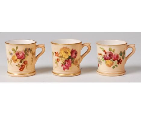 Three Royal Worcester blush ware miniature tankards, green marks, circa 1901, h.3.5cm   Condition Report / Extra Information 