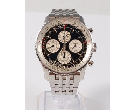 A gents steel Breitling Navitimer 1461 limited edition chronometer wristwatch, having black dial with fine outer scale, four 