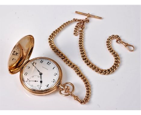 A 9ct full hunter pocket watch, the white enamel dial with black Arabic numerals, hands and subsidary seconds dial, face mark