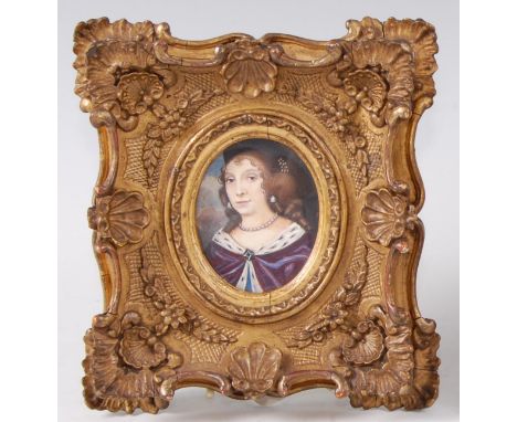 Nicholas (Nathaniel Dixon) (c.1645-1708) - Bust portrait of a woman wearing a pearl necklace, watercolour on ivory, framed as