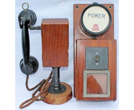 LMS Signal Box power switch a-b together with a LMS Candlestick Telephone. (2 items)
