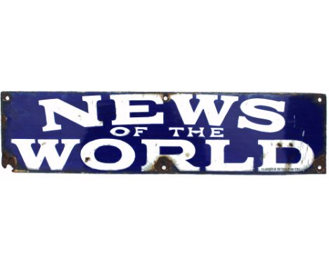 Enamel Advertising Sign News Of The World. Measures 20in x 5in and is in reasonable condition.