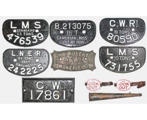 Wagon Plates, quantity 7 comprising: G.W. 17861 rectangular; LMS Standard 13 Tons 476539; LNER 20 Tons 1940 Darlington 242225