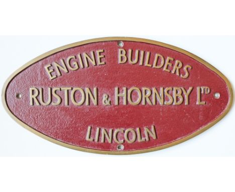 Works Makers Plate RUSTON &amp; HORNSBY LTD LINCOLN ENGINE BUILDERS. Oval cast brass measuring 17in x 8.5in. As removed condi