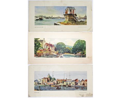 Three loose Carriage Prints comprising: Tilbury Hailing Station, Essex by Francis R Flint, Archbishop's Palace at Bishopthorp