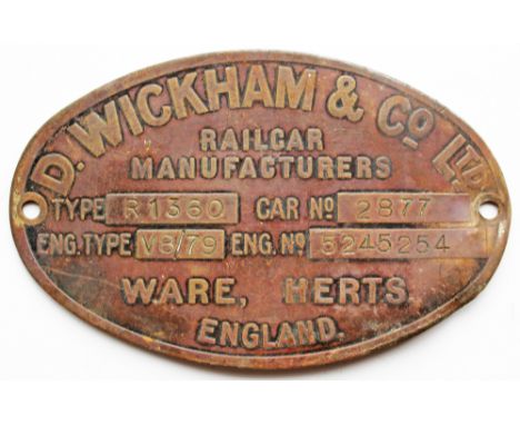 Wickham Rail Car worksplate Wickham Works, Ware, Herts No. 2877. Fitted with a Ford V8-79 engine, it was delivered to Ministr